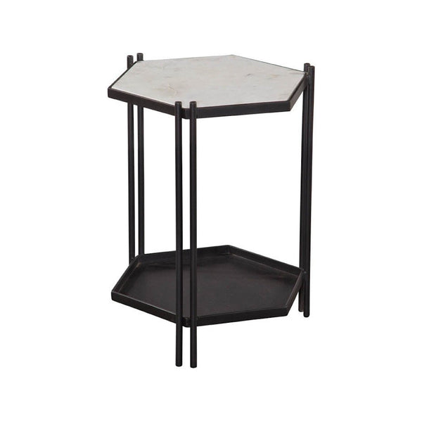 Dacey Iron and Marble Black Geometric Accent Table
