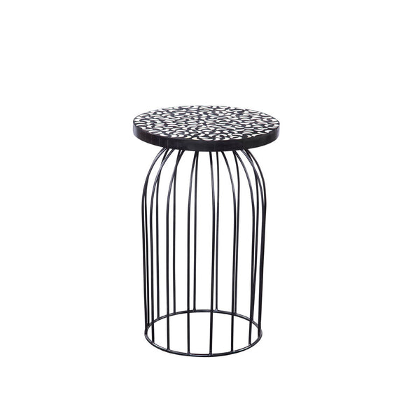 Cindy Iron and Marble Black Round Accent Table