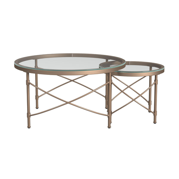 Harrison Metal and Clear Glass Gold Round Cocktail Table