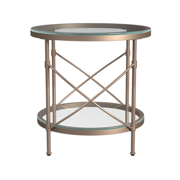 Harrison Metal and Clear Glass Gold Round End Table