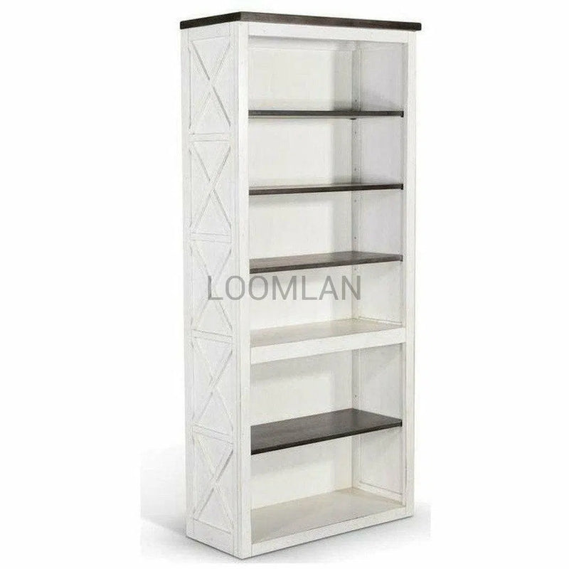 76" Tall Home Office White and Black Bookcase Display Storage Bookcases LOOMLAN By Sunny D