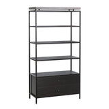 Norwood Bookcase Concrete Wood Iron Shelves Drawers