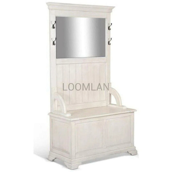 77" Wide Entryway Bench Hall Tree With Mirror Basket Storage Hall Trees & Lockers LOOMLAN By Sunny D