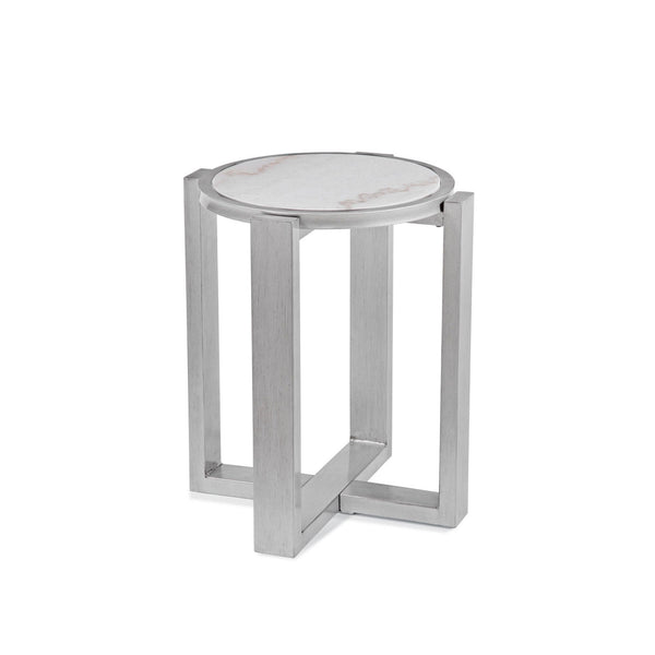 Hessle Wood and Marble Silver Round Accent Table