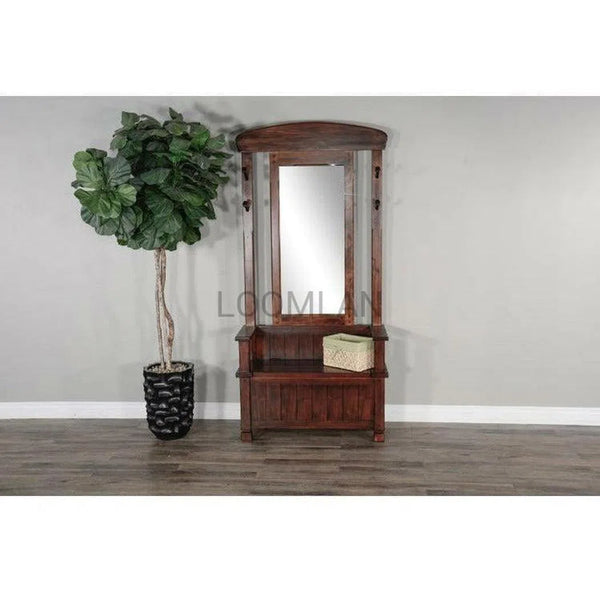 78" Narrow Entryway Bench Hall Tree With Mirror Bench Storage Hall Trees & Lockers LOOMLAN By Sunny D