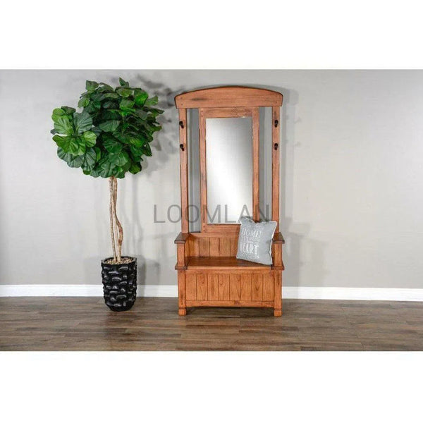 78" Narrow Rustic Entryway Bench Hall Tree With Mirror Bench Storage Hall Trees & Lockers LOOMLAN By Sunny D