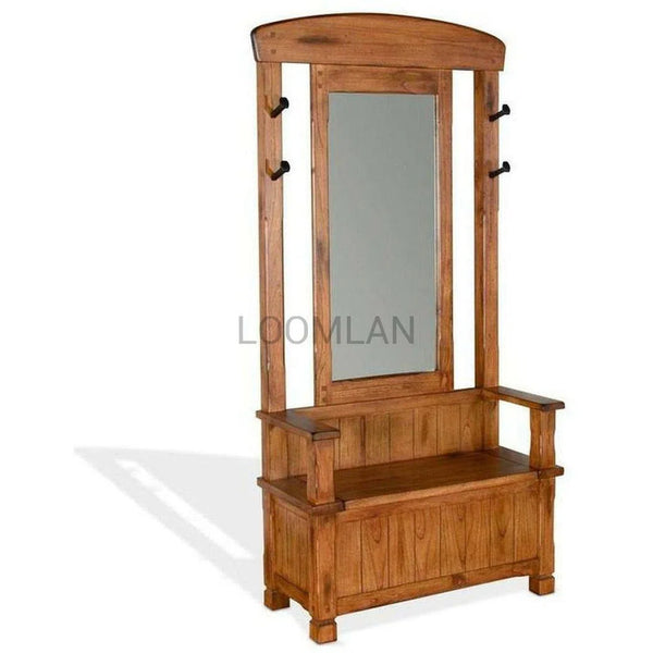 78" Narrow Rustic Entryway Bench Hall Tree With Mirror Bench Storage Hall Trees & Lockers LOOMLAN By Sunny D