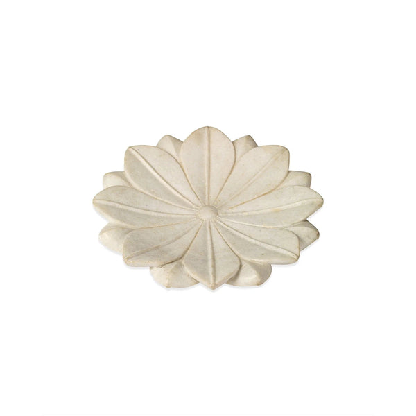 Coastal Style White Marble Lotus Plates (Set of 3) - Small