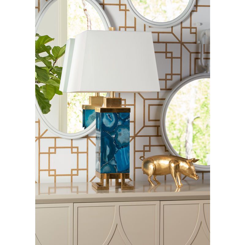 Oceans Blue Agate Gold Leaf Finish Table Lamp