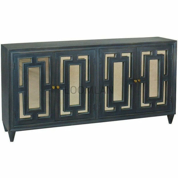 80" Black Antiqued Glass Doors Trellis Wooden Layover Sideboard Sideboards LOOMLAN By LOOMLAN