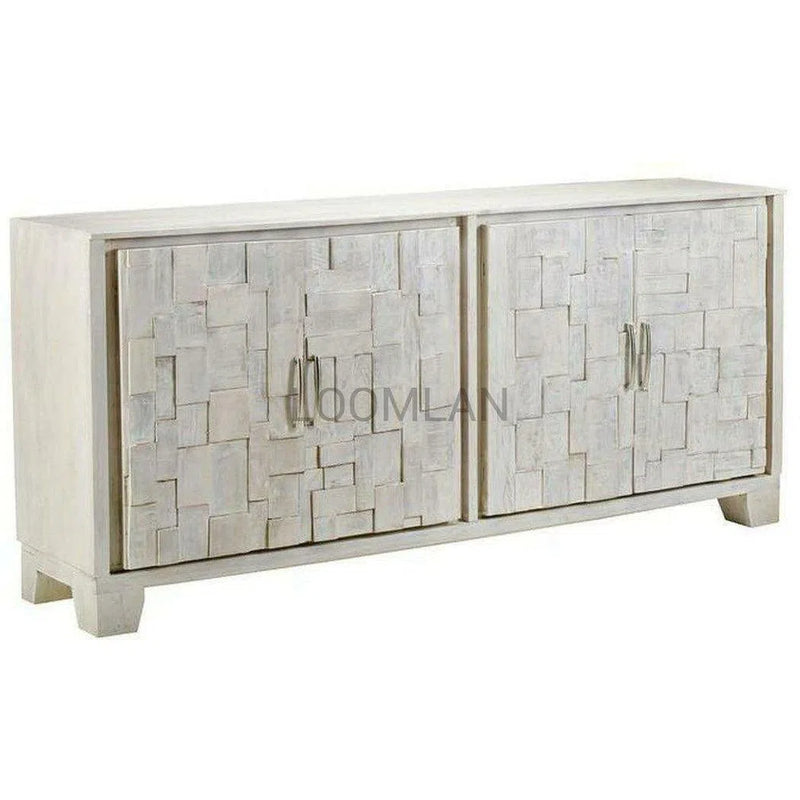 80" Mosaic Whitewashed Sideboard Buffet Hand Carved Door Sideboards LOOMLAN By LOOMLAN