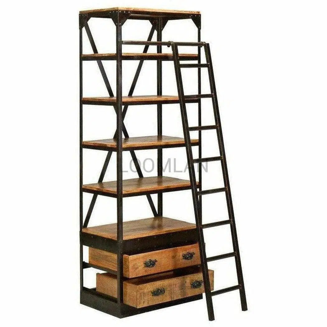 80x32" Industrial Library Bookcase with Ladder