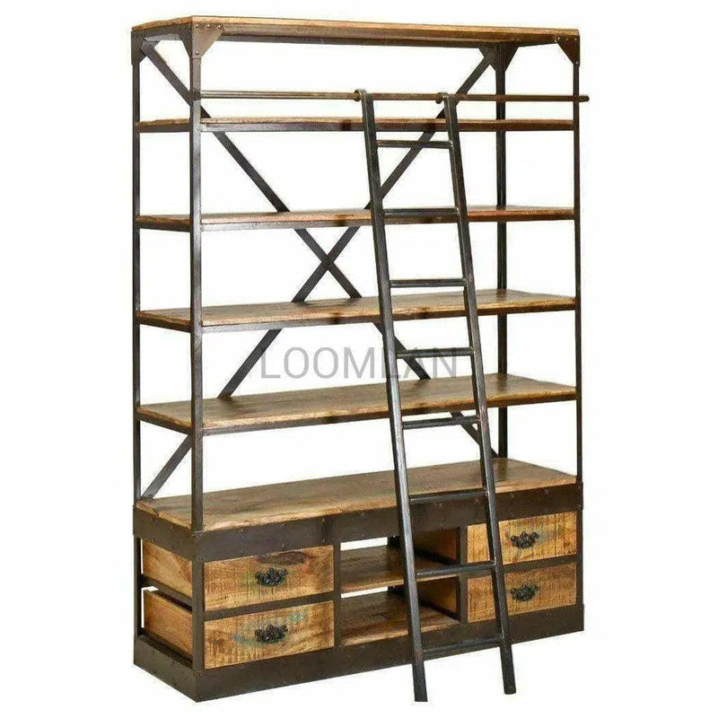 80x63" Industrial Library Bookcase with Ladder