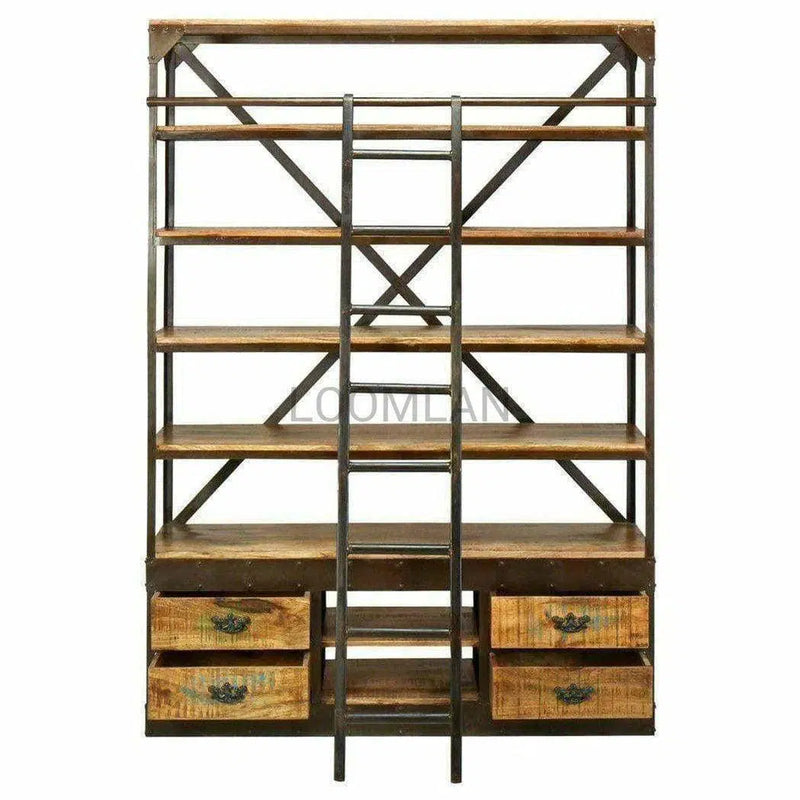 80x63" Industrial Library Bookcase with Ladder