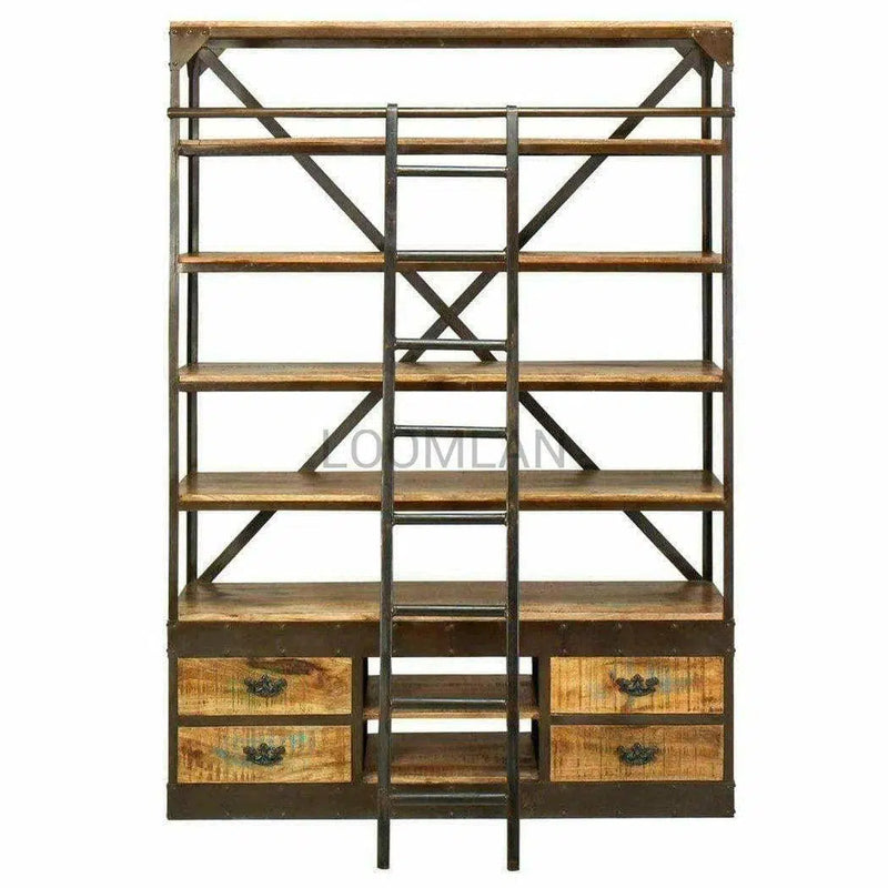 80x63" Industrial Library Bookcase with Ladder