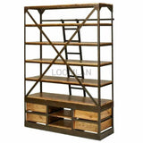 80x63" Industrial Library Bookcase with Ladder