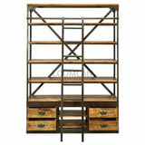 80x63" Industrial Mobile Library Bookcase with Ladder Bookcases LOOMLAN By LOOMLAN