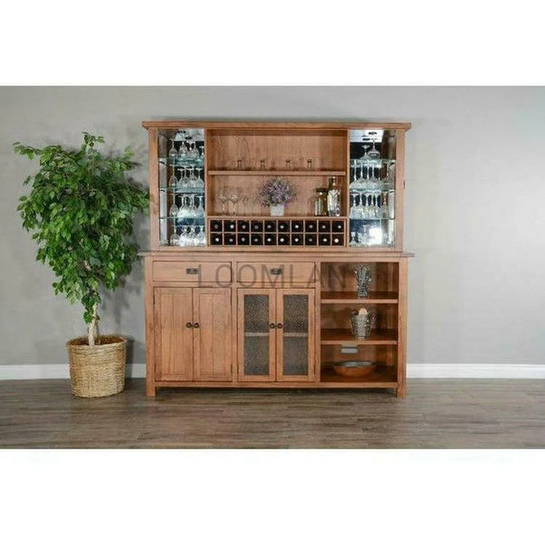 80x80" Buffet With Hatch Wine Rack Led Light Rustic Oak Buffets LOOMLAN By Sunny D