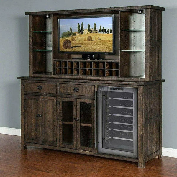 80x80" Buffet With Hatch Wine Rack for Wine Fridge Dark Stain Buffets LOOMLAN By Sunny D