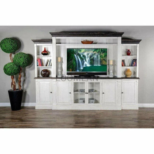 81" Extra Long Narrow White TV Stand Media Console Glass Doors TV Stands & Media Centers LOOMLAN By Sunny D