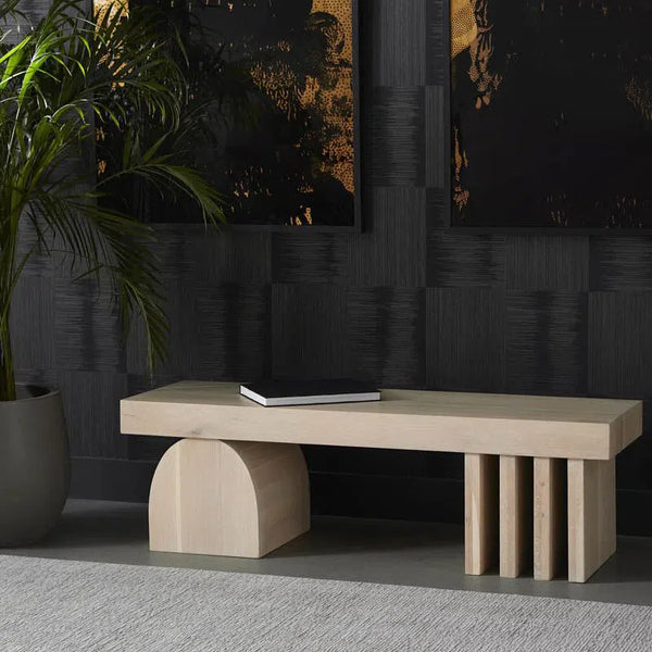 Contemporary Cadence Bench Solid Oak Light Wash Finish