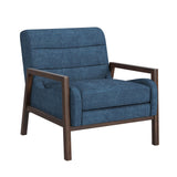 Burton Wood and Fabric Blue Accent Arm Chair