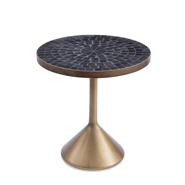 Marirose Metal and Marble Black Round Accent Table