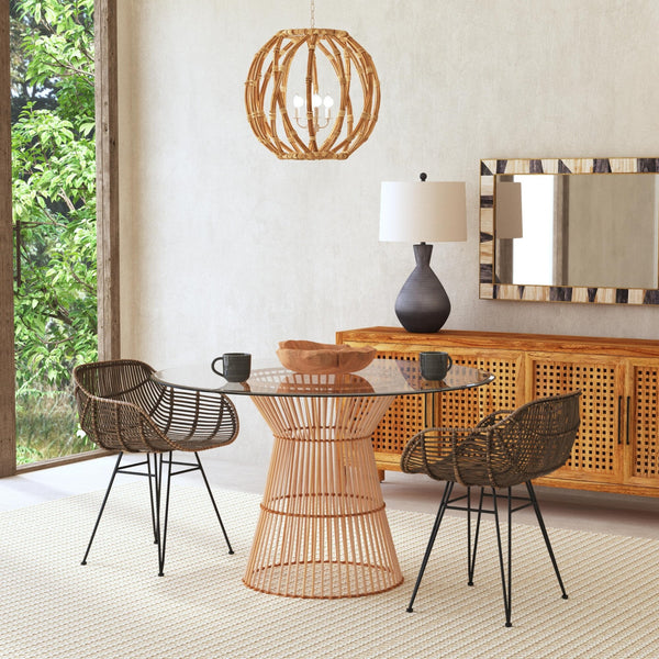 Leana Rattan and Glass Brown Round Dining Table