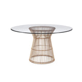 Leana Rattan and Glass Brown Round Dining Table