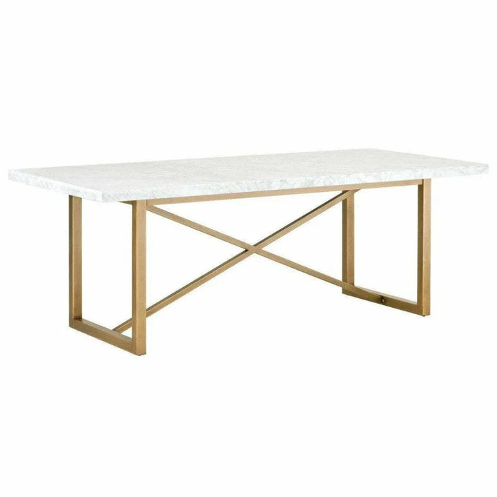 86" Rectangular White Carrera Marble Dining Table-Dining Tables-Essentials For Living-LOOMLAN