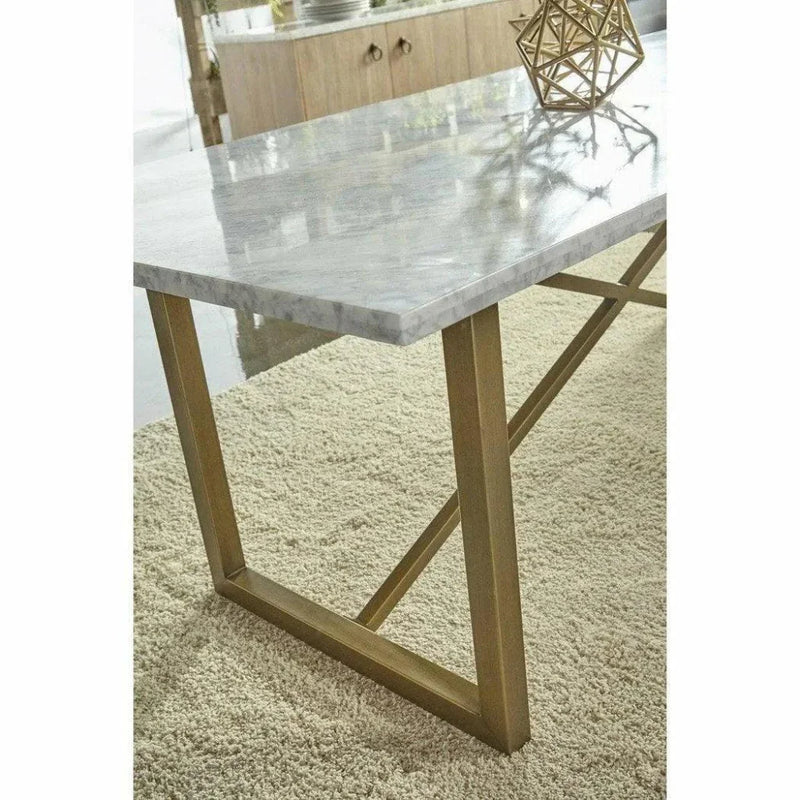 86" Rectangular White Carrera Marble Dining Table - LOOMLAN - Essentials For Living - Dining Tables