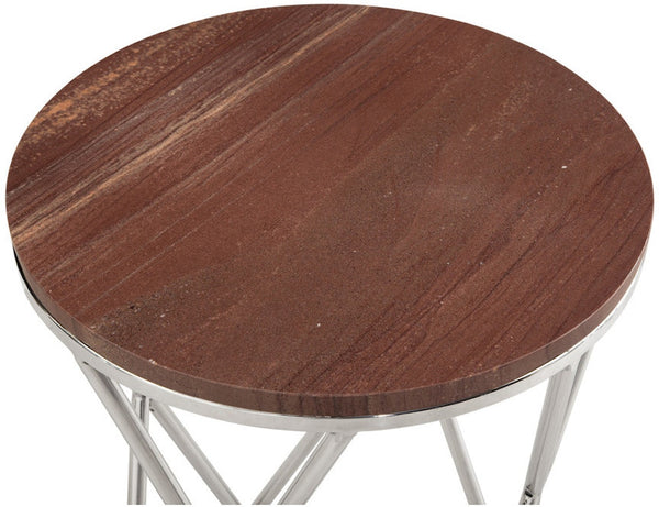 Thiago Marble and Steel Red Round Accent Table