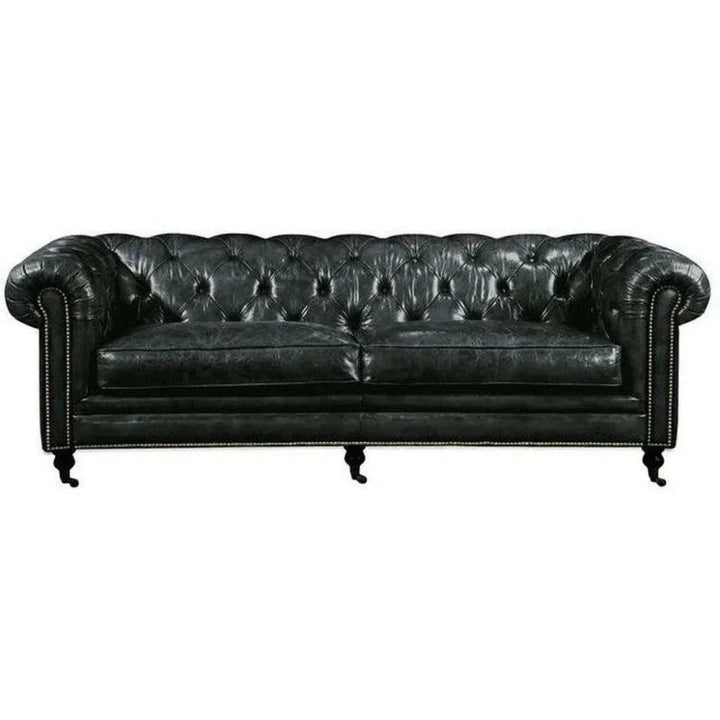 87 Inch Sofa Onyx Black Leather Black Retro - LOOMLAN - Moe's Home - Sofas & Loveseats