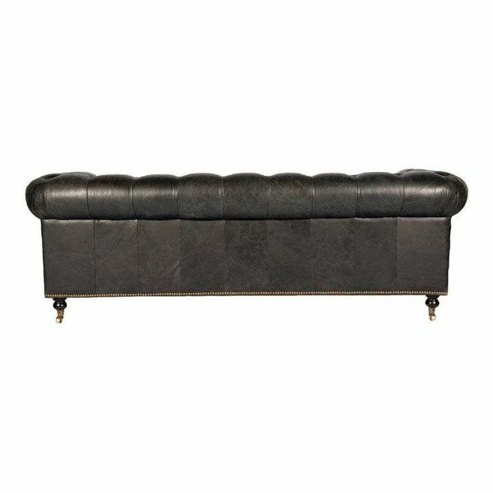 87 Inch Sofa Onyx Black Leather Black Retro - LOOMLAN - Moe's Home - Sofas & Loveseats
