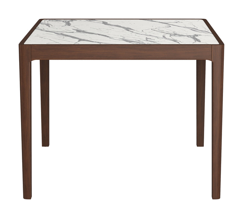 Vernon White Stone and Wood Square Dining Table