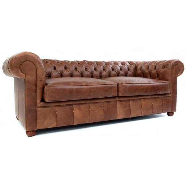 88" Caramel Brown Chesterfield Leather Sofa Made to Order Sofas & Loveseats LOOMLAN By Uptown Sebastian