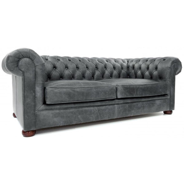 88" Slate Grey Chesterfield Leather Sofa Made to Order Sofas & Loveseats LOOMLAN By Uptown Sebastian