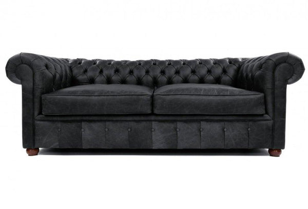 88" Vintage Black Chesterfield Leather Sofa Made to Order Sofas & Loveseats LOOMLAN By Uptown Sebastian