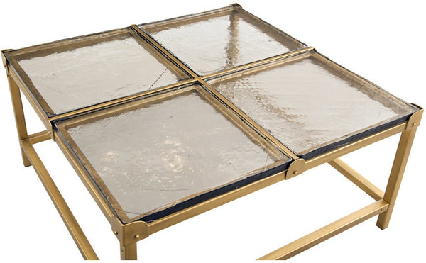 Marisa Iron and Cast Glass Gold Rectangular Cocktail Table
