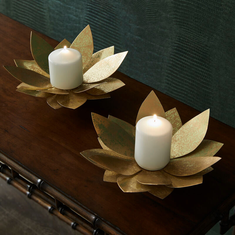 Lotus Steel Made Candleholders (Set Of 2)