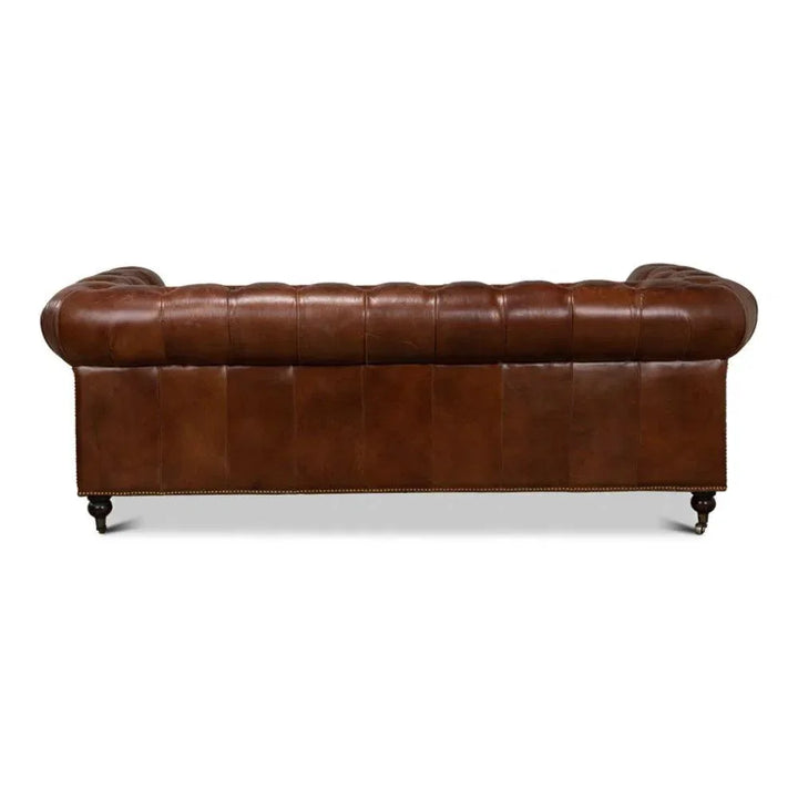 Castered Chesterfield Leather Sofa 89" - LOOMLAN - Sarreid - Sofas & Loveseats