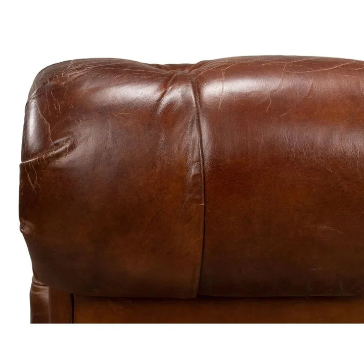 Castered Chesterfield Leather Sofa 89" - LOOMLAN - Sarreid - Sofas & Loveseats