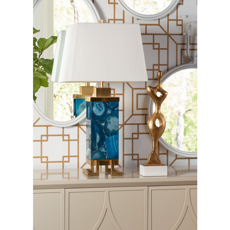 Oceans Blue Agate Gold Leaf Finish Table Lamp