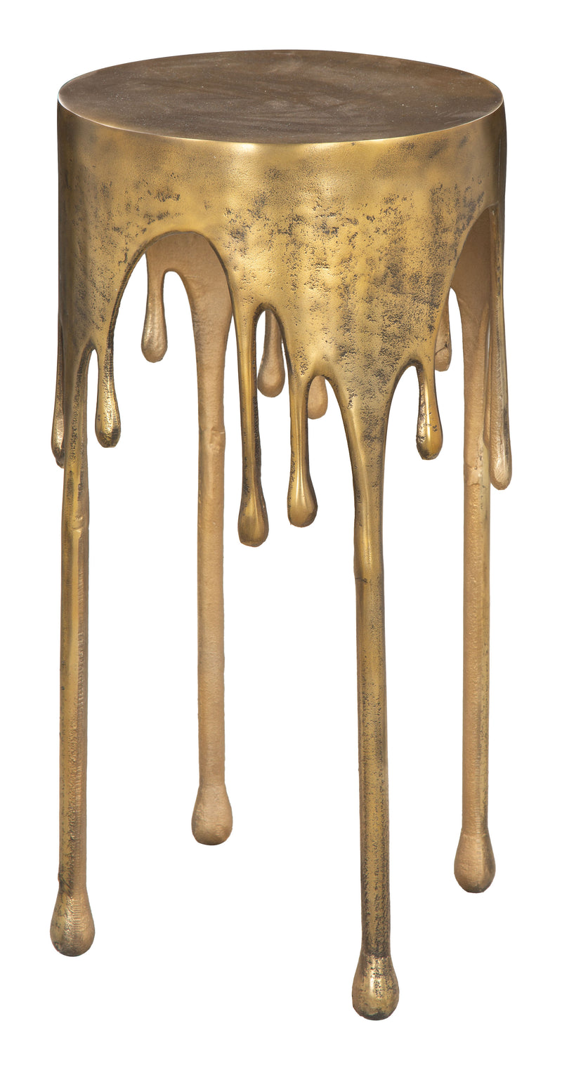 Drip Antique Brass Round Accent Table