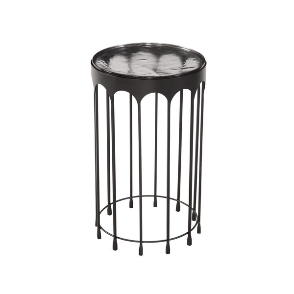 Hartley Iron and Cast Glass Black Round Accent Table