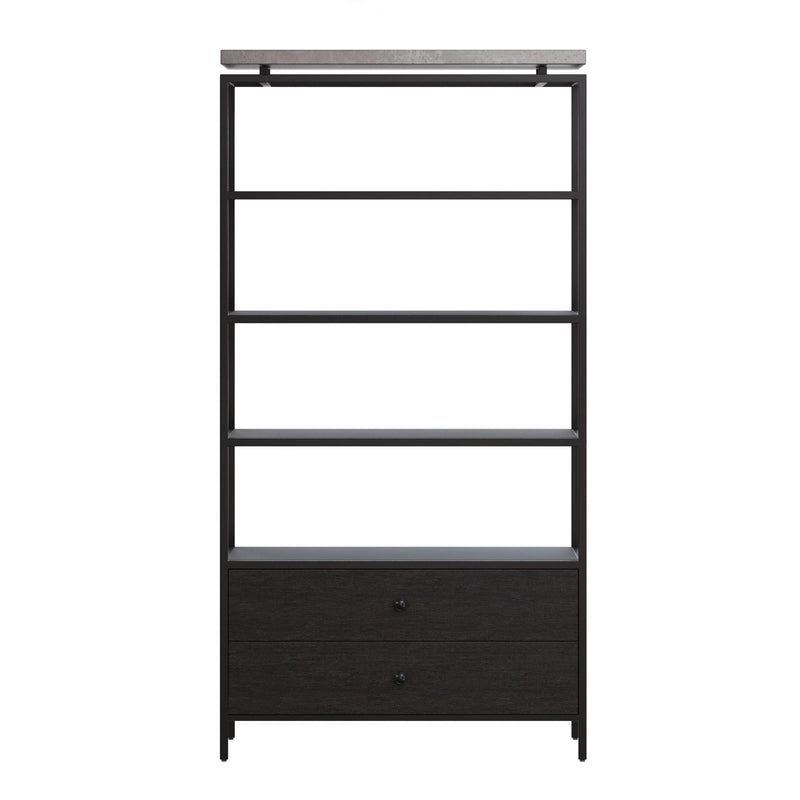 Norwood Bookcase Concrete Wood Iron Shelves Drawers