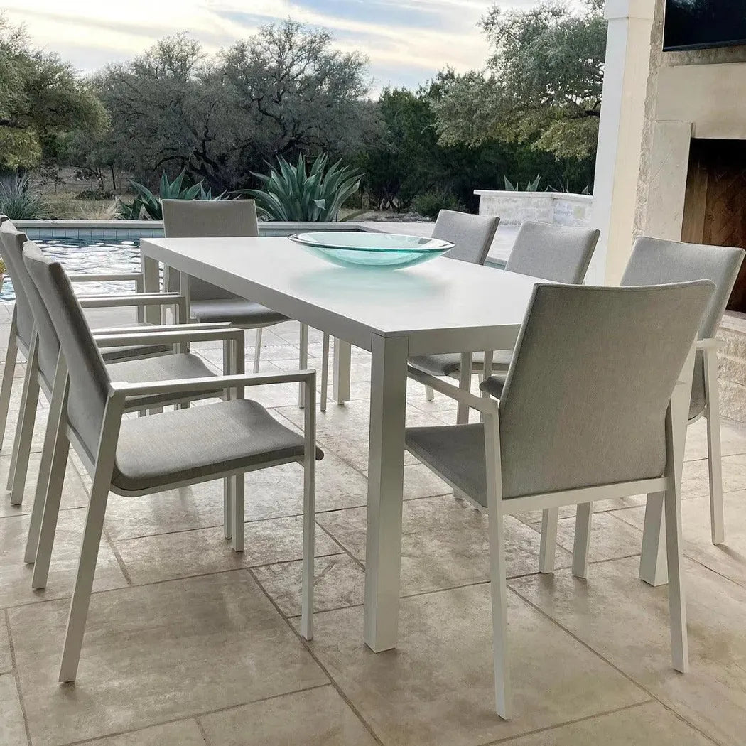 9 Piece Gray-White Outdoor Dining Table Set Sunbrella