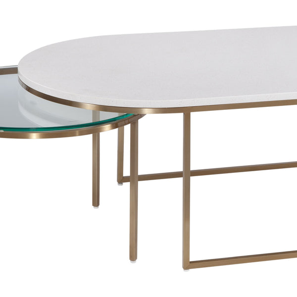 Thalia Terrazzo Stone and Steel White Oval Nesting Cocktail Table