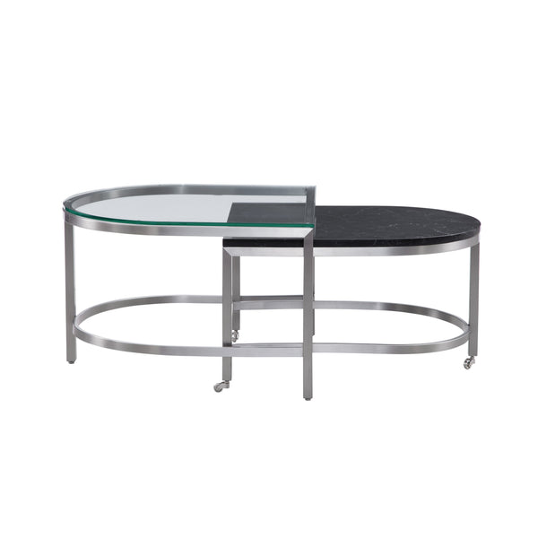 Hensley Steel and Marble Black Bunching Geometric Cocktail Table