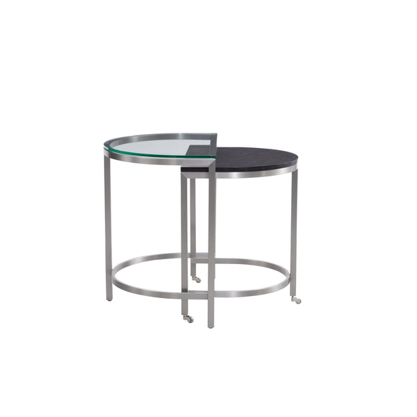 Hensley Steel and Marble Black Bunching Geometric End Table